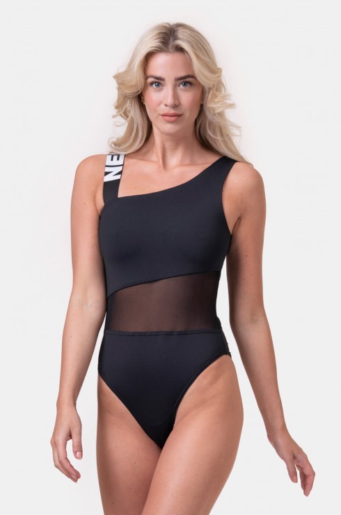 Nebbia One shoulder sporty swimsuit 559 Black